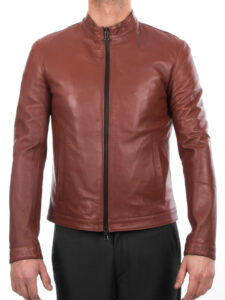 Men Lambskin Leather Bomber Jacket In Brown