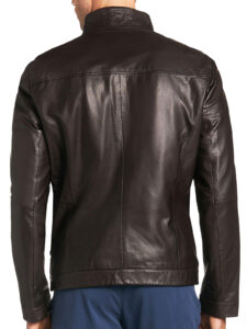 Men Lambskin Leather Bomber Jacket In Dark Brown - Image 2