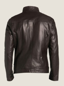 Men Lambskin Leather Bomber Jacket In Dark Brown - Image 3