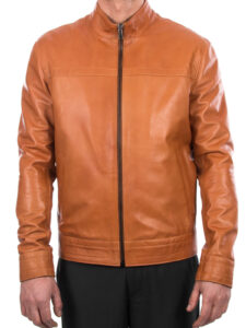 Men Lambskin Leather Bomber Jacket In Tan
