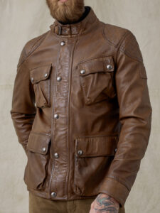 Men Lambskin Leather Field Jacket In Walnut Color - Mauve Tree - Image 3