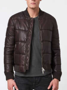 Men Lambskin Leather Puffer Jacket - Mauve Tree