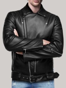 Men Motorcycle Black Leather Jacket - Mauve Tree