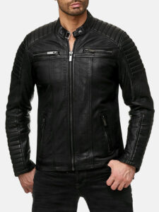 Men Piped Sleeve Motorcycle Jacket - Mauve Tree