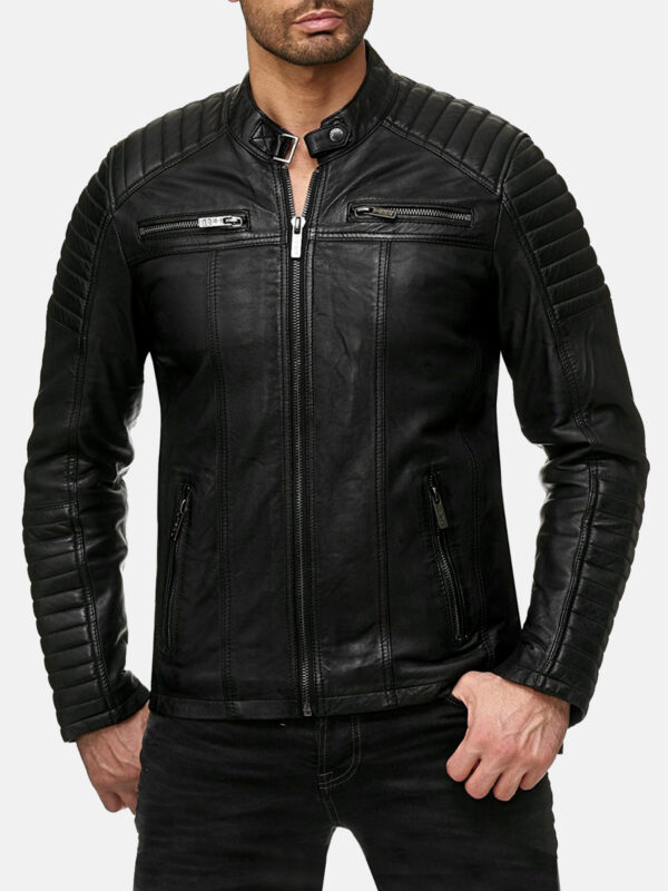 Men Piped Sleeve Motorcycle Jacket - Mauve Tree