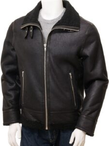 Men Black Shearling B3 Leather Jacket