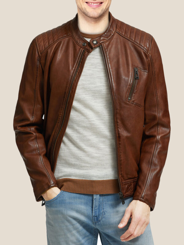 Men Slimfit Leather Jacket - Mauve Tree