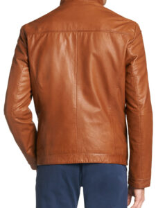Men Tan Brown Biker Jacket - Mauve Tree - Image 2