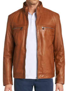 Men Tan Brown Biker Jacket - Mauve Tree