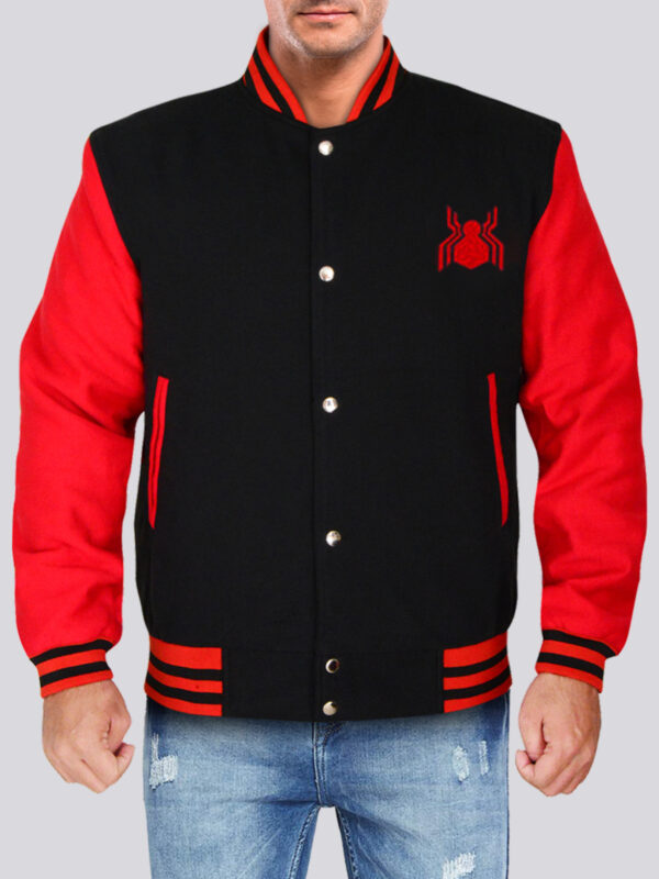 Men Varsity Black and Red Fleece Jacket - Mauve Tree
