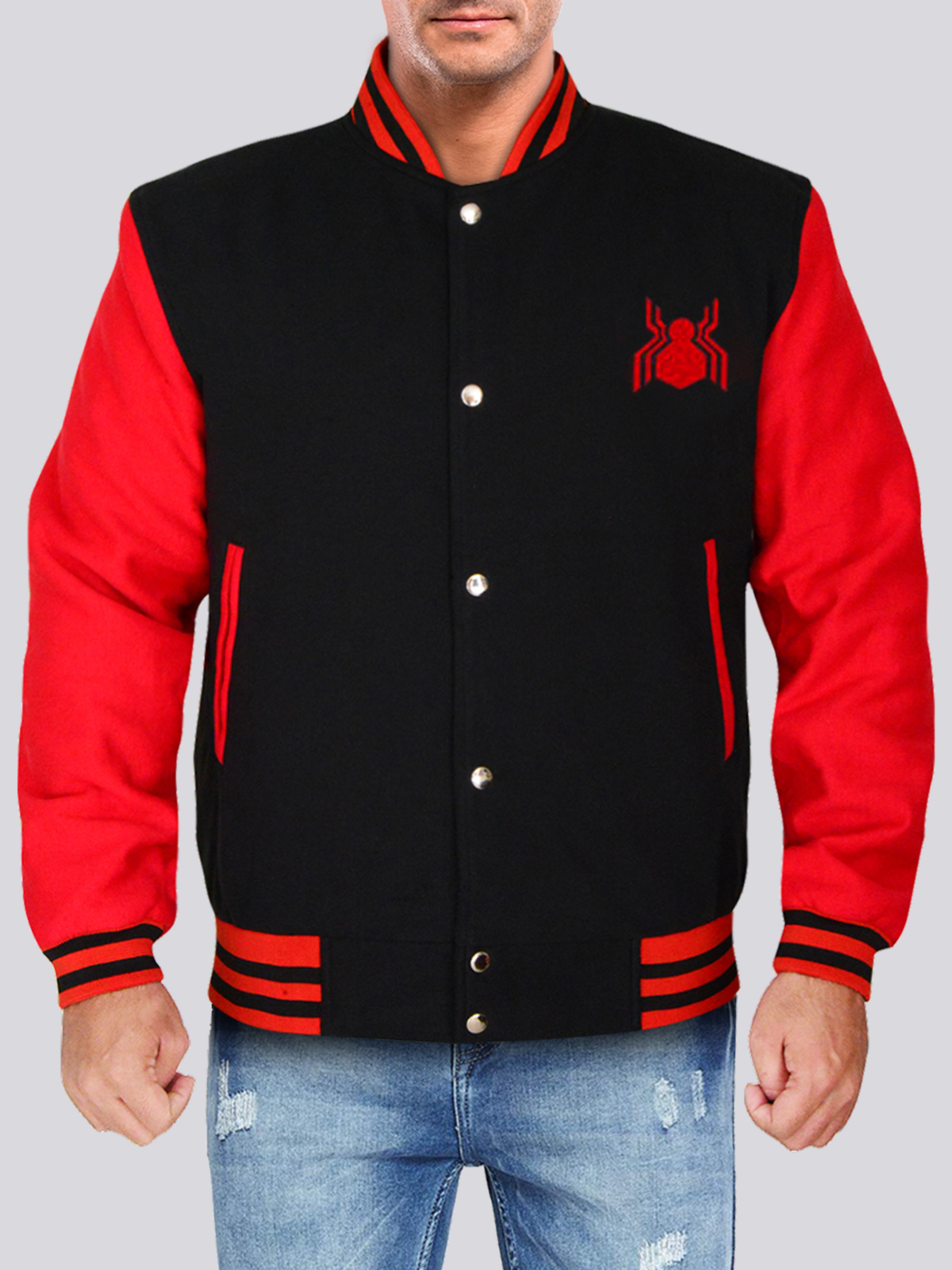 Men-Varsity-Black-and-Red-Fleece-Jacket-1-1-1-1.jpg Men Varsity Black and Red Fleece Jacket - Mauve Tree - Image 1