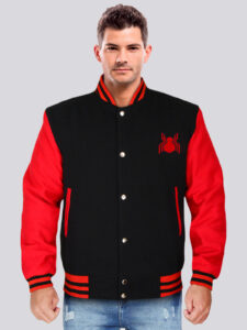 Men Varsity Black and Red Fleece Jacket - Mauve Tree - Image 2