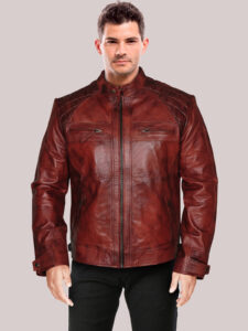 Men Vintage Leather Jacket - Mauve Tree - Image 2