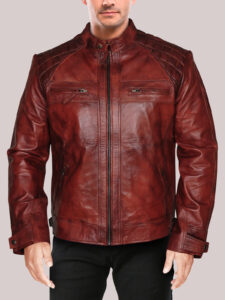 Men Vintage Leather Jacket - Mauve Tree