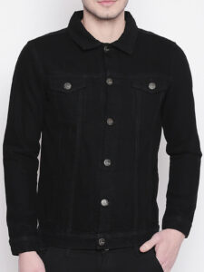 Men Black Cotton Trucker Jacket