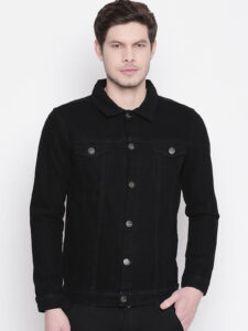 Men Black Cotton Trucker Jacket - Image 2