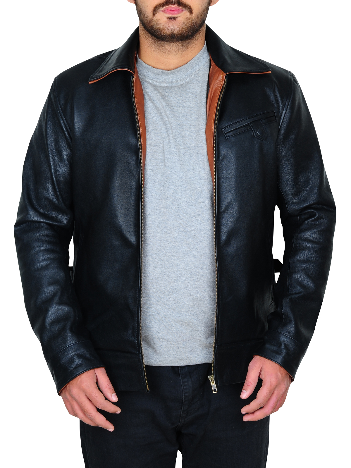 Men-slim-fit-black-leather-jacket-1.jpg Shirt Collar Black Leather Jacket - Mauve Tree - Image 1