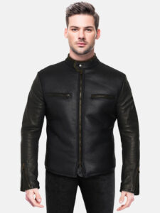 Men's Black Biker Hybrid Jacket - Mauve Tree - Image 2