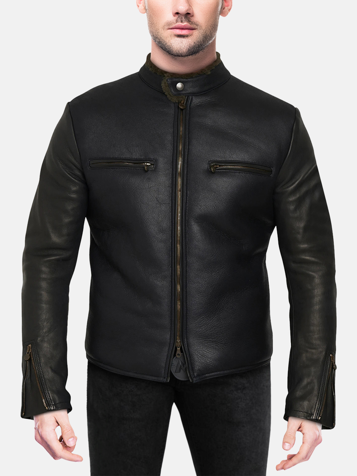 MenE28099s-Black-Biker-Hybrid-Jacket-2-1-1-1-1.jpg Men's Black Biker Hybrid Jacket - Mauve Tree - Image 1