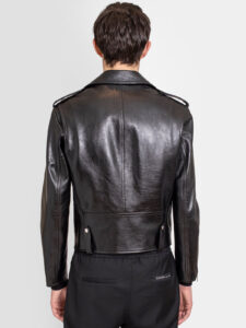 Mens Charcoal Black Leather Biker Jacket - Image 2