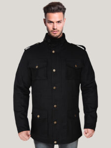 Men's Classic Black Cotton Long Jacket - Mauve Tree - Image 2
