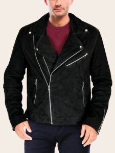 Men's Heavy Suede Biker Jacket - Mauve Tree