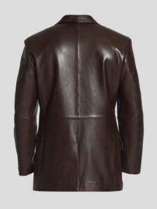 Mens Single Breasted Brown Leather Blazer Coat - Mauve Tree - Image 3