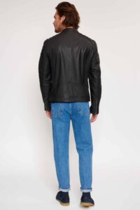 mens black genuine leather bomber jacket - Image 3