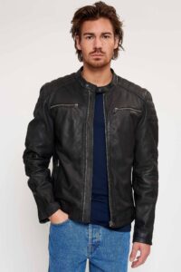 mens black genuine leather bomber jacket