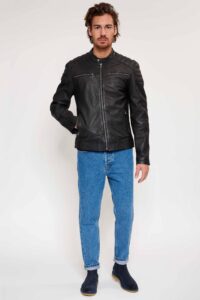 mens black genuine leather bomber jacket - Image 2