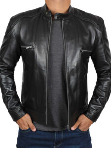 mens black leather cafe racer jacket