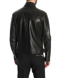 mens black pure leather biker jacket - Image 2