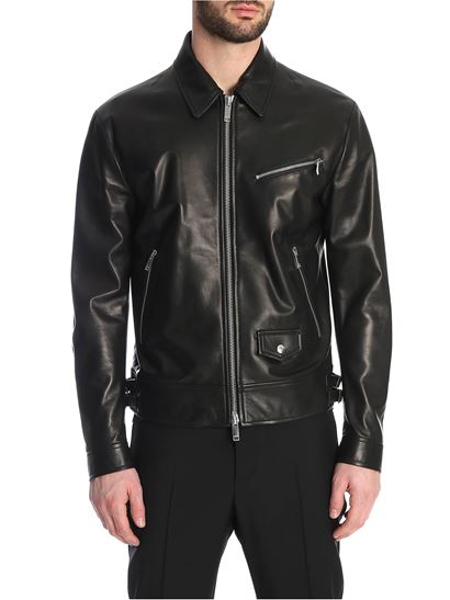mens black pure leather biker jacket