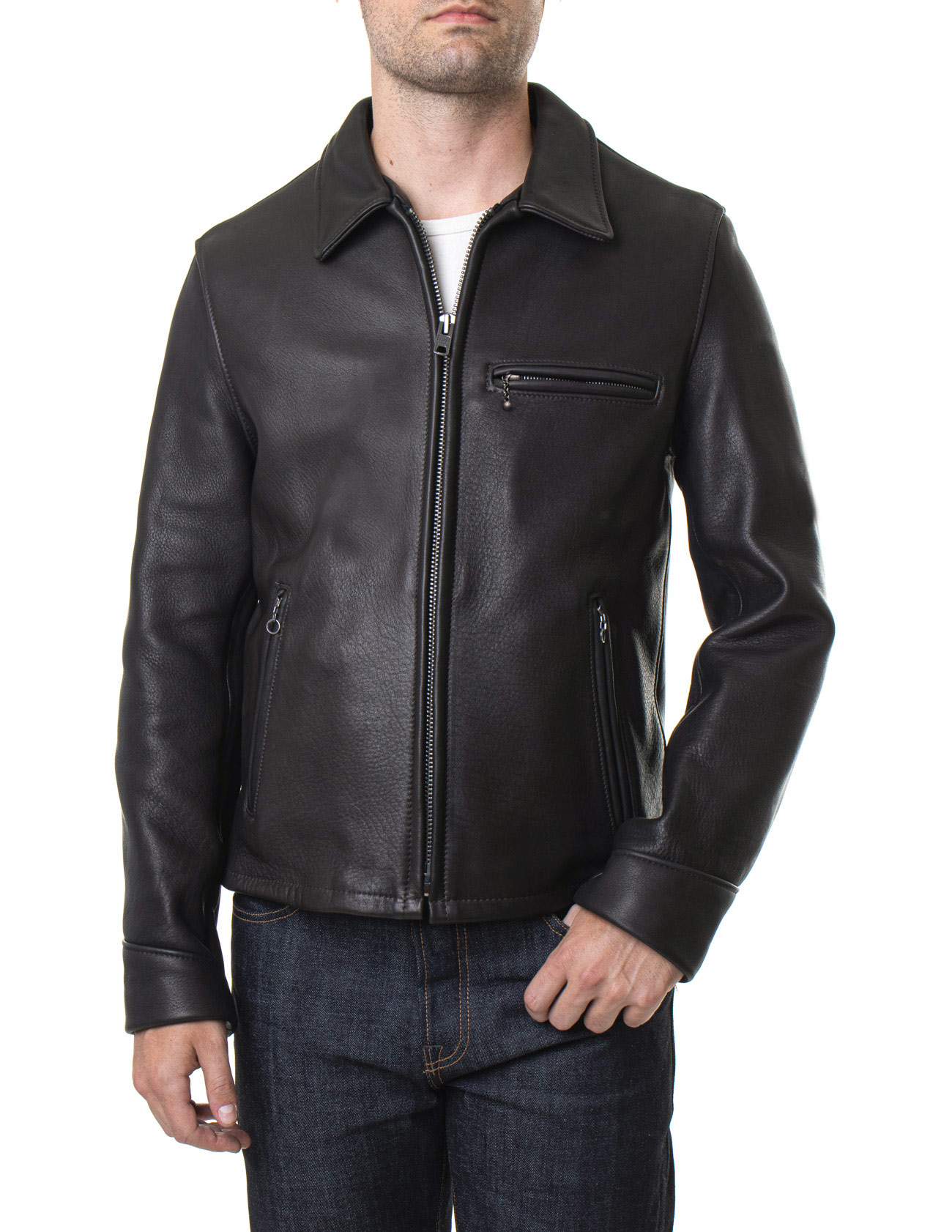 Mens-Black-Real-Leather-Rider-Jacket1-1-1-1-1.jpg Men's Black Real Leather Rider Jacket - Mauve Tree - Image 1