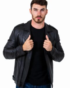Mens Bold Black Motto Leather Jacket
