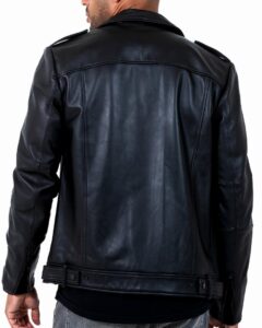 Mens Bold Black Motto Leather Jacket - Image 2