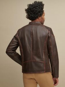 Men's Brown Moto Leather Jacket - Mauve Tree - Image 2