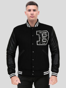 Men's Captivating Deep Black Varsity Jacket - Mauve Tree - Image 2