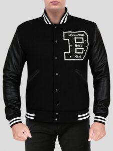 Men's Captivating Deep Black Varsity Jacket - Mauve Tree