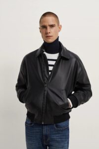 Men's Classy Black Bomber PU Leather Jacket - Mauve Tree
