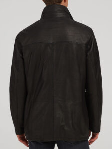 Appealing Dark Black Real Leather Jacket - Mauve Tree - Image 3