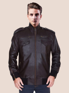 Men's Dapper Brownish Leather Bomber Jacket - Mauve Tree - Image 2