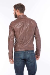 mens dark brown leather bomber jacket - Image 4