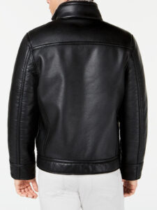 Men's Faux Leather Jacket With Faux Shearling Lining - Mauve Tree - Image 2