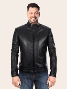 Men Black Racing Leather Jacket - Mauve Tree