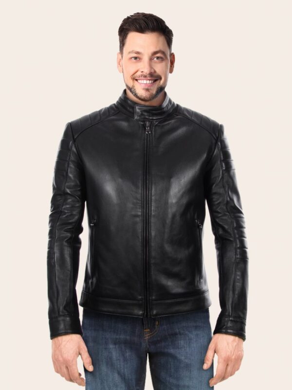 Men Black Racing Leather Jacket - Mauve Tree