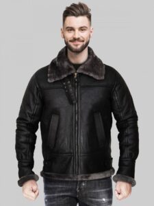 Men's Lavish Black Shearling Jacket With Hoodie - Mauve Tree - Image 3