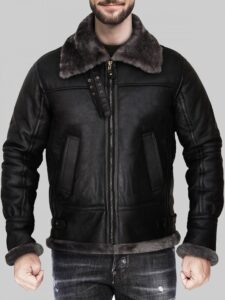Men's Lavish Black Shearling Jacket With Hoodie - Mauve Tree