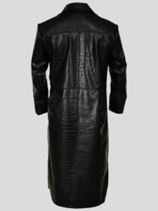 Men's Long Black Alligator Textured Faux Leather Coat - Mauve Tree - Image 4
