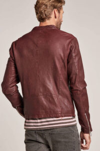 mens maroon genuine leather bomber jacket - Image 2